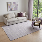 5' X 8' Lavender And Ivory Striped Washable Area Rug With UV Protection