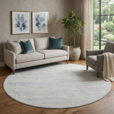 8' Silver And Ivory Striped Washable Round Rug With UV Protection