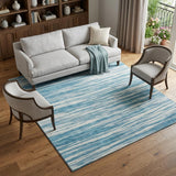 8' X 10' Teal And Ivory Striped Washable Area Rug With UV Protection