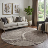 8' Chocolate And Beige Woodland Lodge Washable Round Rug With UV Protection