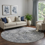 8' Gray And Silver Abstract Washable Round Rug With UV Protection