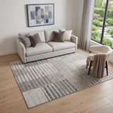 5' X 8' Beige Ivory And Gray Striped Washable Area Rug With UV Protection