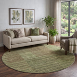 8' Coffee And Green Striped Washable Round Rug With UV Protection