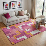 5' X 8' Pink Ivory And Orange Geometric Washable Area Rug With UV Protection