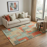 5' X 8' Sage Orange And Beige Geometric Washable Area Rug With UV Protection