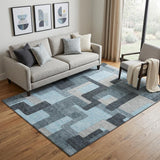 5' X 8' Sky Blue And Gray Geometric Washable Area Rug With UV Protection