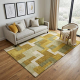 5' X 8' Wheat Ivory And Gold Geometric Washable Area Rug With UV Protection