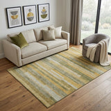 5' X 8' Amber Ivory And Gray Striped Washable Area Rug With UV Protection