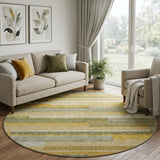 8' Amber Ivory And Gray Striped Washable Round Rug With UV Protection