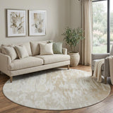 8' Beige Ivory And Tan Abstract Washable Round Rug With UV Protection