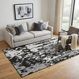 5' X 8' Black Ivory And Gray Abstract Washable Area Rug With UV Protection