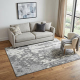 5' X 8' Gray Ivory And Silver Abstract Washable Area Rug With UV Protection