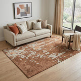 5' X 8' Rust Beige And Peach Abstract Washable Area Rug With UV Protection