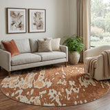 8' Rust Beige And Peach Abstract Washable Round Rug With UV Protection