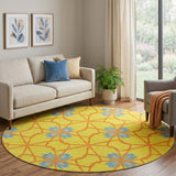 8' Yellow Blue And Red Geometric Washable Round Rug With UV Protection