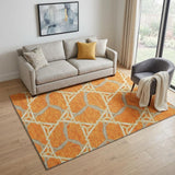 5' X 8' Orange Ivory And Blue Geometric Washable Area Rug With UV Protection