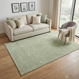 5' X 8' Artichoke Green And Ivory Geometric Washable Area Rug With UV Protection