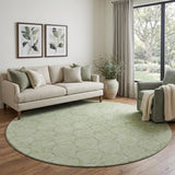8' Artichoke Green And Ivory Geometric Washable Round Rug With UV Protection