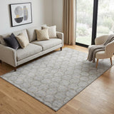 5' X 8' Gray And Gold Geometric Washable Area Rug With UV Protection