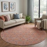 8' Salmon Ivory And Blue Geometric Washable Round Rug With UV Protection