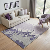5' X 8' Purple Ivory And Gray Abstract Washable Area Rug With UV Protection