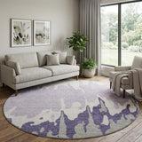 8' Purple Ivory And Gray Abstract Washable Round Rug With UV Protection
