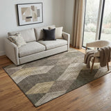 5' X 8' Brown Beige And Gray Geometric Washable Area Rug With UV Protection