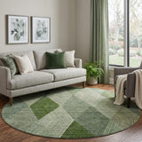 8' Green Gray And Sage Geometric Washable Round Rug With UV Protection