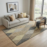 5' X 8' Coffee Gold And Taupe Geometric Washable Area Rug With UV Protection
