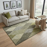 5' X 8' Olive Green Gray And Ivory Geometric Washable Area Rug With UV Protection