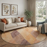 8' Orange Salmon And Ivory Geometric Washable Round Rug With UV Protection