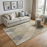 5' X 8' Wheat Beige And Gray Geometric Washable Area Rug With UV Protection