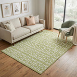 5' X 8' Artichoke Green And Ivory Geometric Washable Area Rug With UV Protection