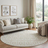 8' Beige And Ivory Geometric Washable Round Rug With UV Protection
