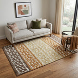 5' X 8' Coffee Copper And Ivory Geometric Washable Area Rug With UV Protection