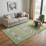 5' X 8' Green Taupe And Ivory Southwestern Washable Area Rug With UV Protection