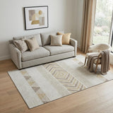 5' X 8' Ivory Beige And Taupe Southwestern Washable Area Rug With UV Protection