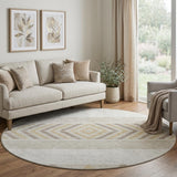 8' Ivory Beige And Taupe Southwestern Washable Round Rug With UV Protection