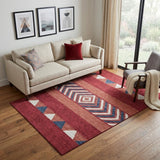 5' X 8' Red White And Navy Blue Southwestern Washable Area Rug With UV Protection