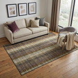 5' X 8' Brown Ivory And Plum Plaid Washable Area Rug With UV Protection