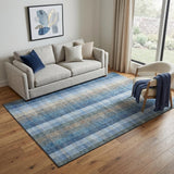 5' X 8' Denim Blue Gray And Beige Plaid Washable Area Rug With UV Protection