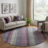 8' Plum Sage And Gray Plaid Washable Round Rug With UV Protection