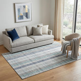 5' X 8' Silver Gray And Teal Plaid Washable Area Rug With UV Protection