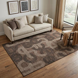 5' X 8' Chocolate Black And Beige Geometric Washable Area Rug With UV Protection