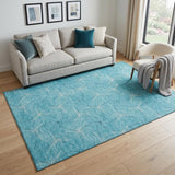 5' X 8' Aqua And Ivory Geometric Washable Area Rug With UV Protection