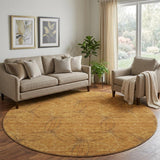 8' Copper And Brown Geometric Washable Round Rug With UV Protection