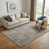 5' X 8' Taupe And Ivory Geometric Washable Area Rug With UV Protection