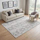 5' X 8' Silver Gray And Ivory Abstract Washable Area Rug With UV Protection