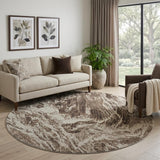 8' Brown And Beige Abstract Washable Round Rug With UV Protection