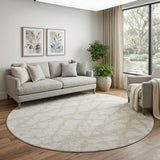 8' Ivory And Beige Abstract Washable Round Rug With UV Protection
